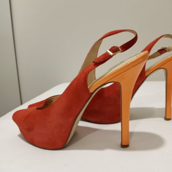 ENZO ANGIOLINI PLATFORM PUMPS IN TWO TONE ORANGE SUEDE WOMENS SIZE 10M - Picture 9 of 10